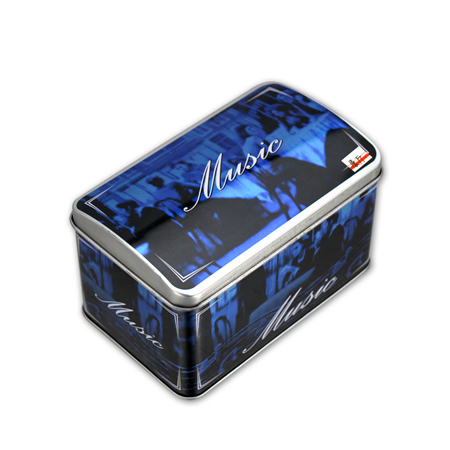 rectangular metal music tin box